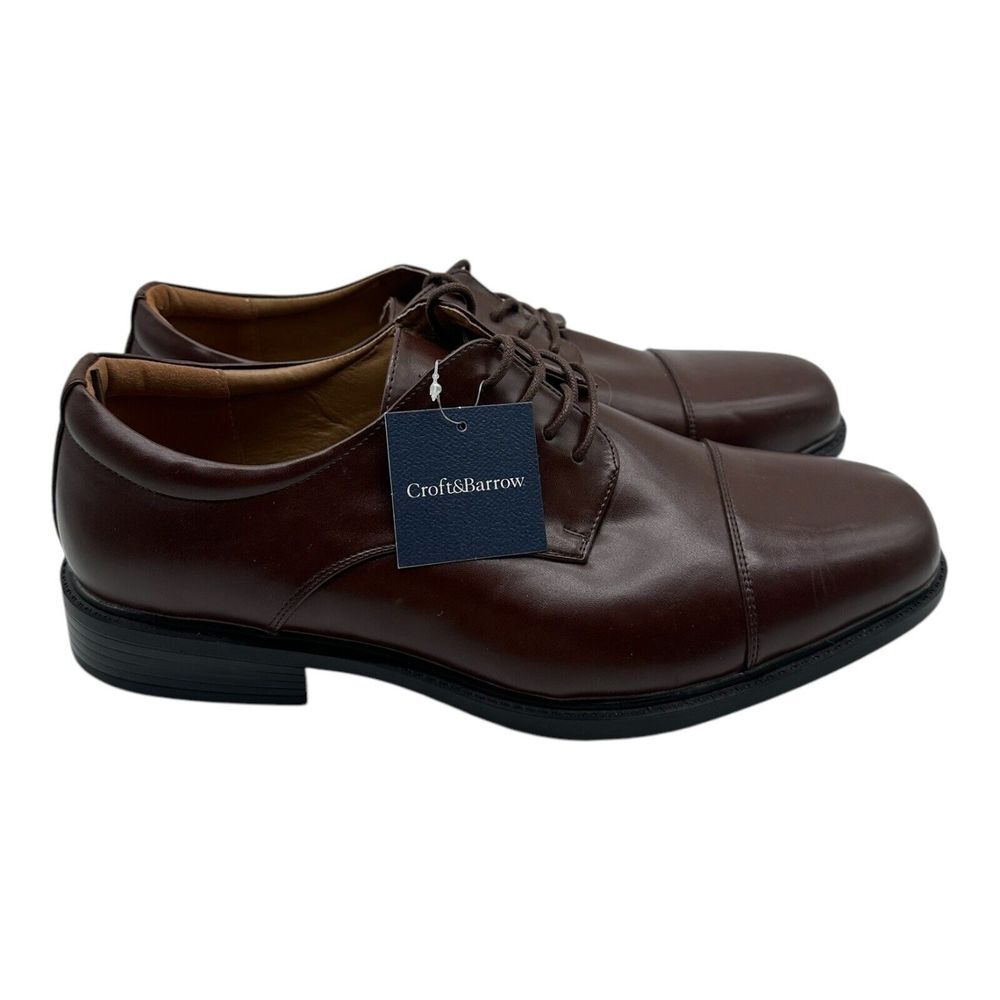 Croft and Barrow Ortholite Oxford Shoes Mens 12 WIDE Brown Lace Up Faux Leather